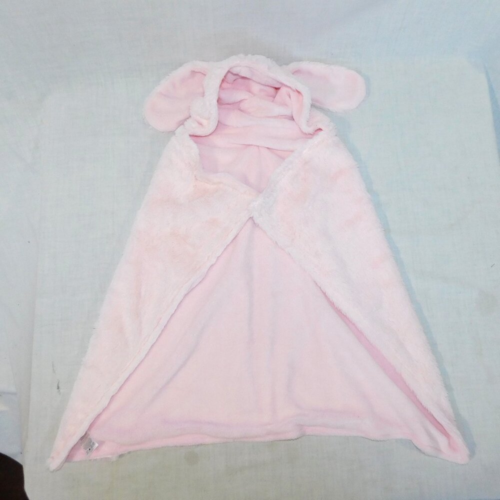 INDIGO BABY Bunny Rabbit Pink Plush Fleece Hooded Soft Swaddle Blanket